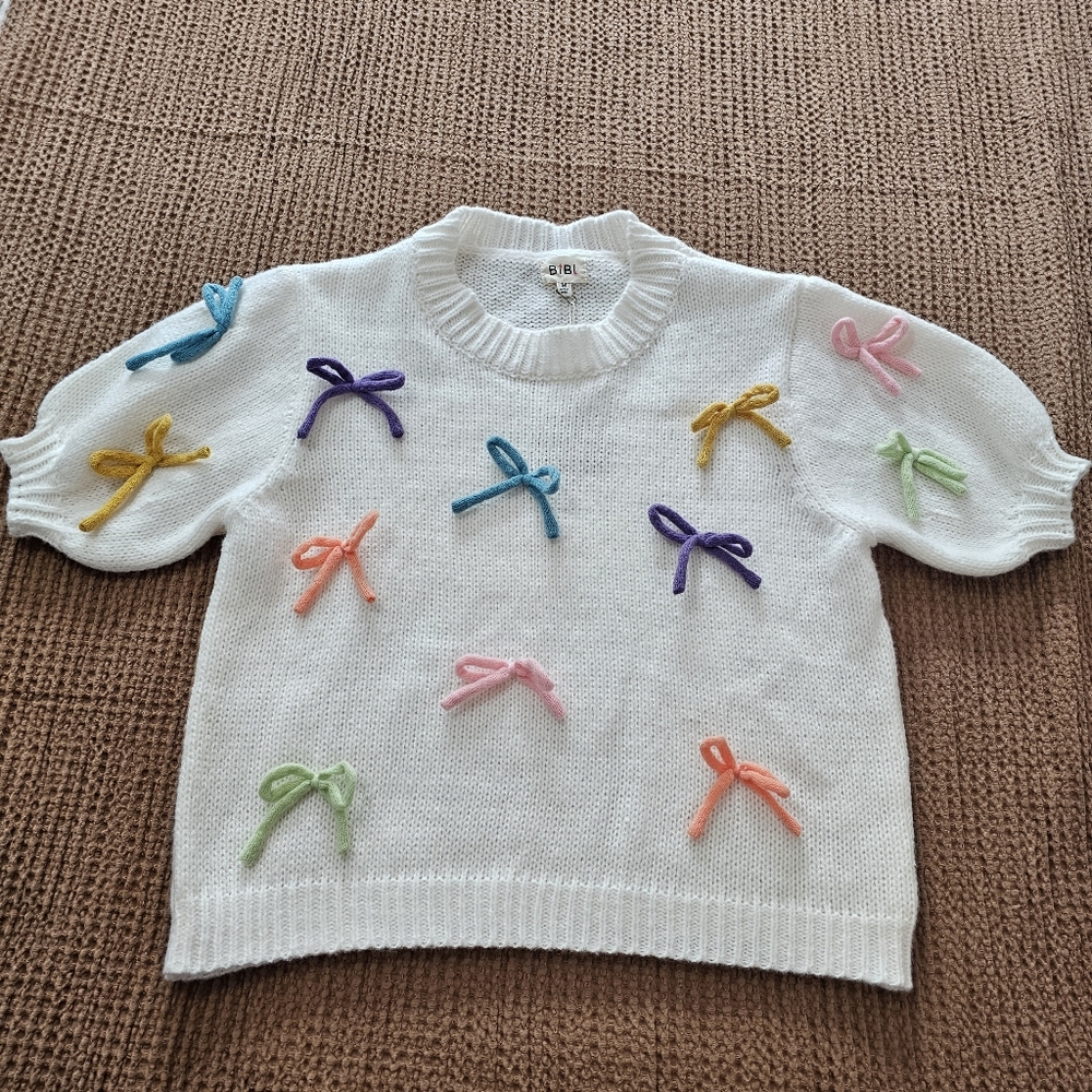 BiBi Bow Detail Puff Sleeve Sweater. Sz Medium, NWTs - Picture 6 of 14